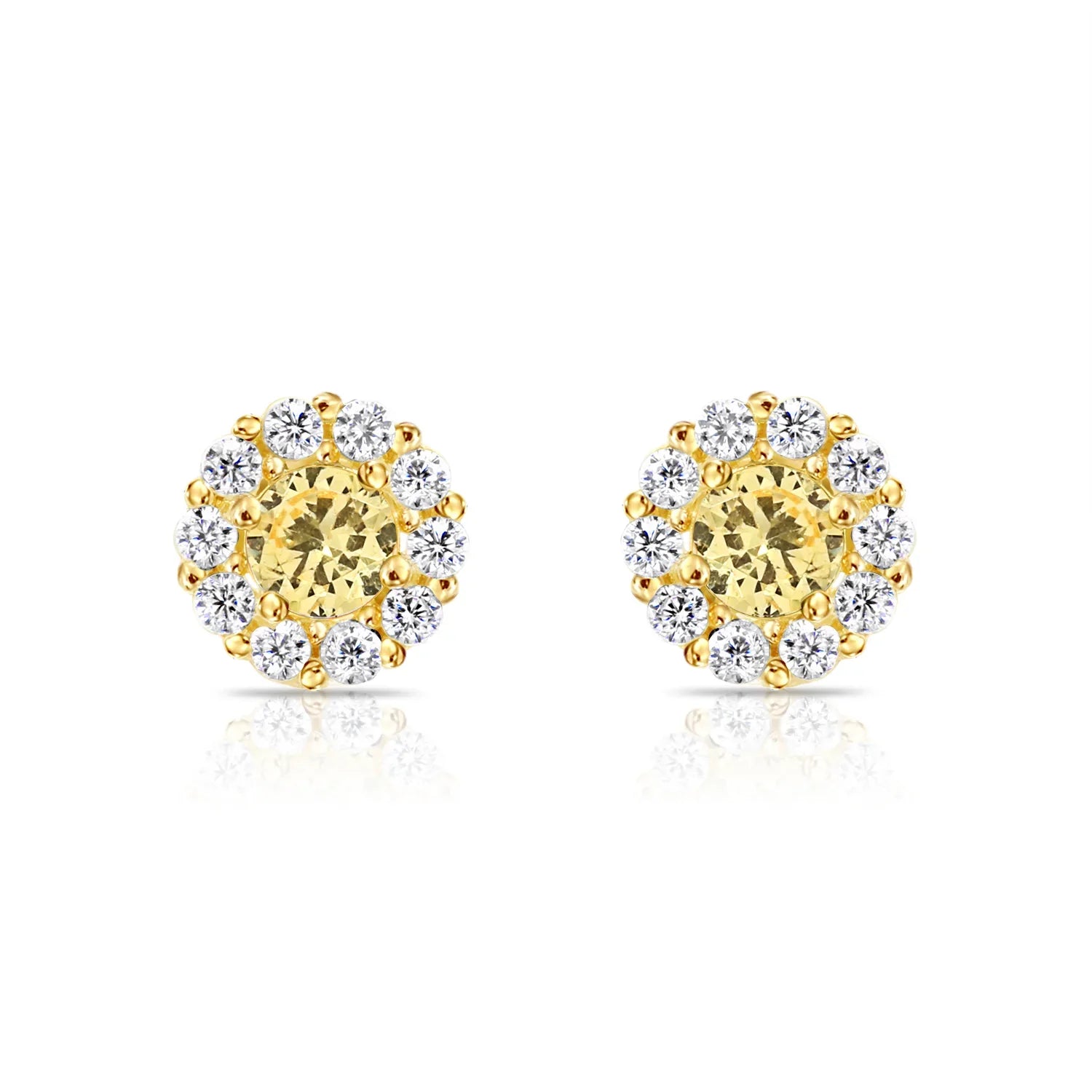 14k Gold Halo Birthstone Stud Earrings (All 12 Colors Available)