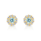14k Gold Halo Birthstone Stud Earrings (All 12 Colors Available)