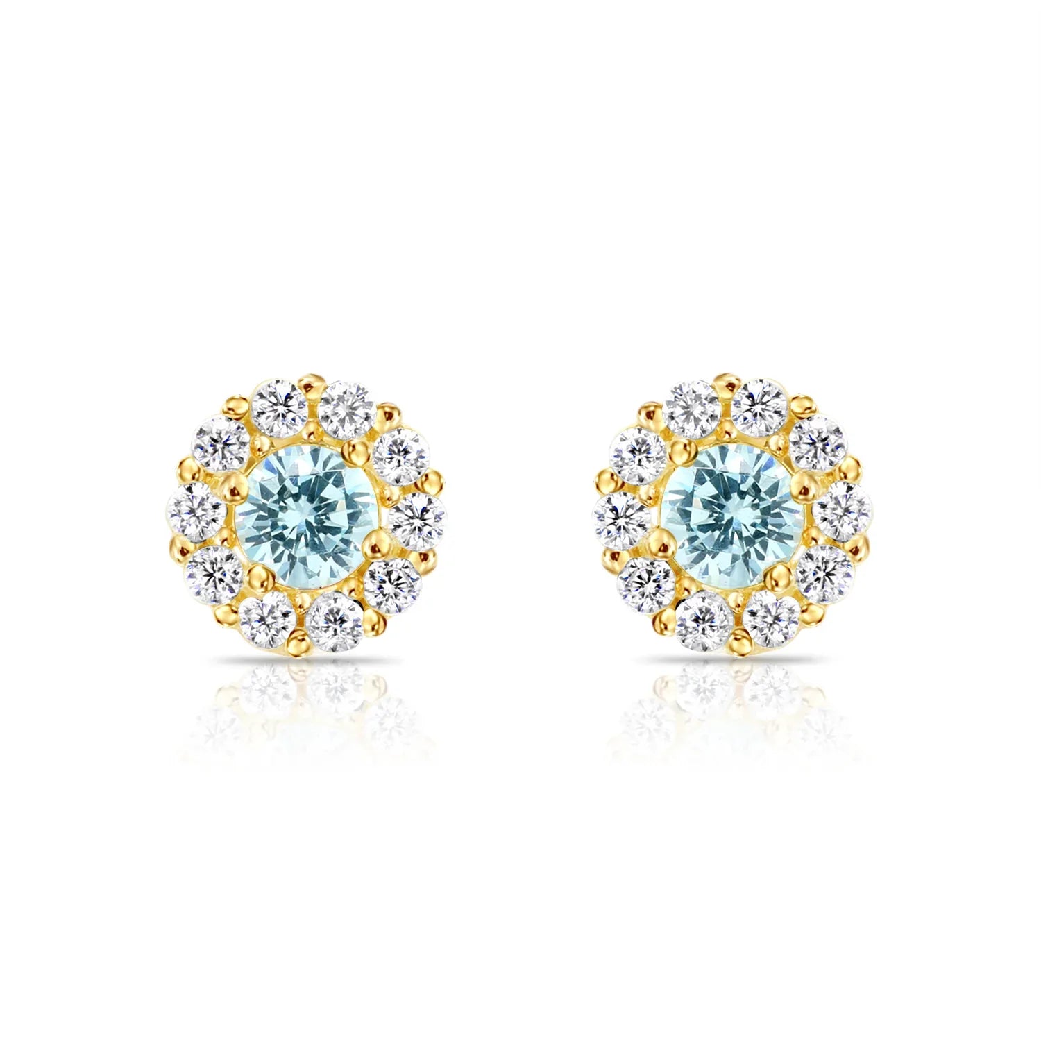 14k Gold Halo Birthstone Stud Earrings (All 12 Colors Available)