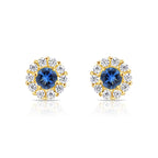 14k Gold Halo Birthstone Stud Earrings (All 12 Colors Available)