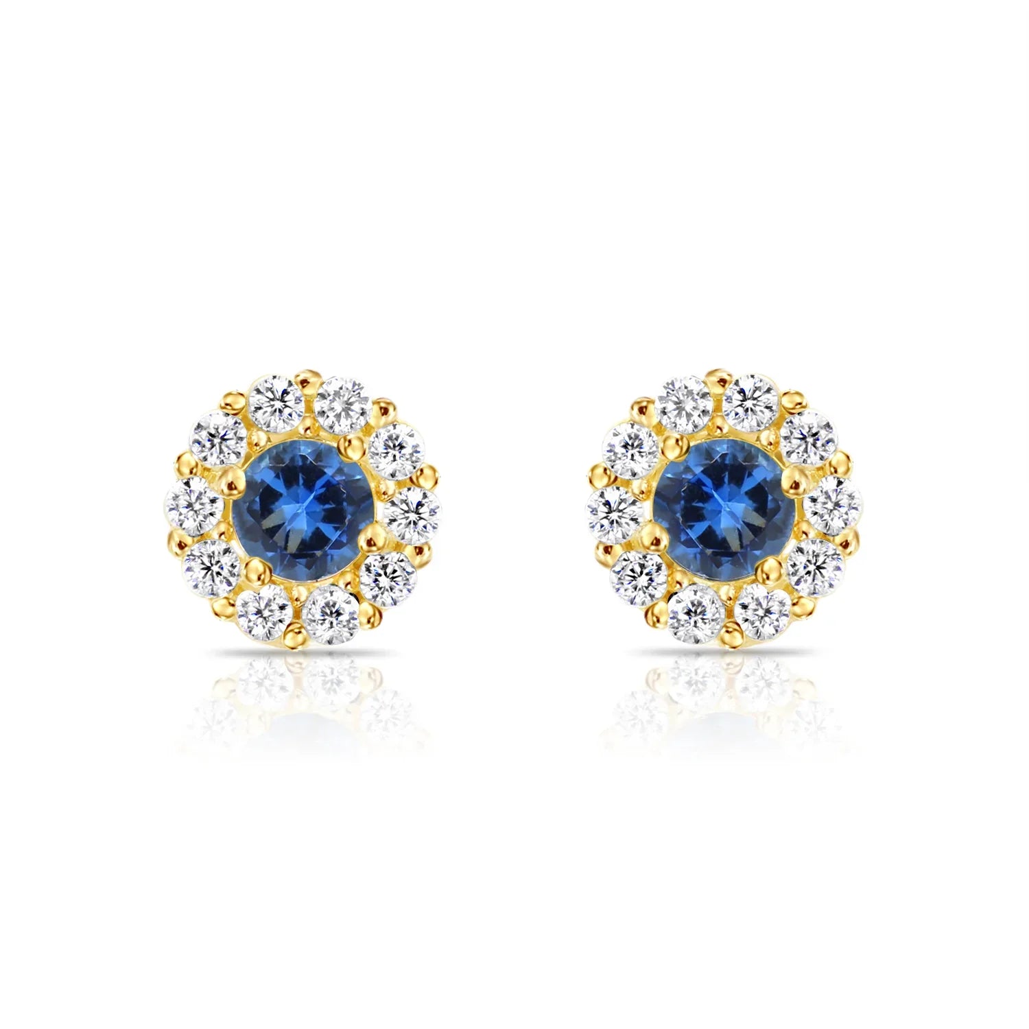14k Gold Halo Birthstone Stud Earrings (All 12 Colors Available)