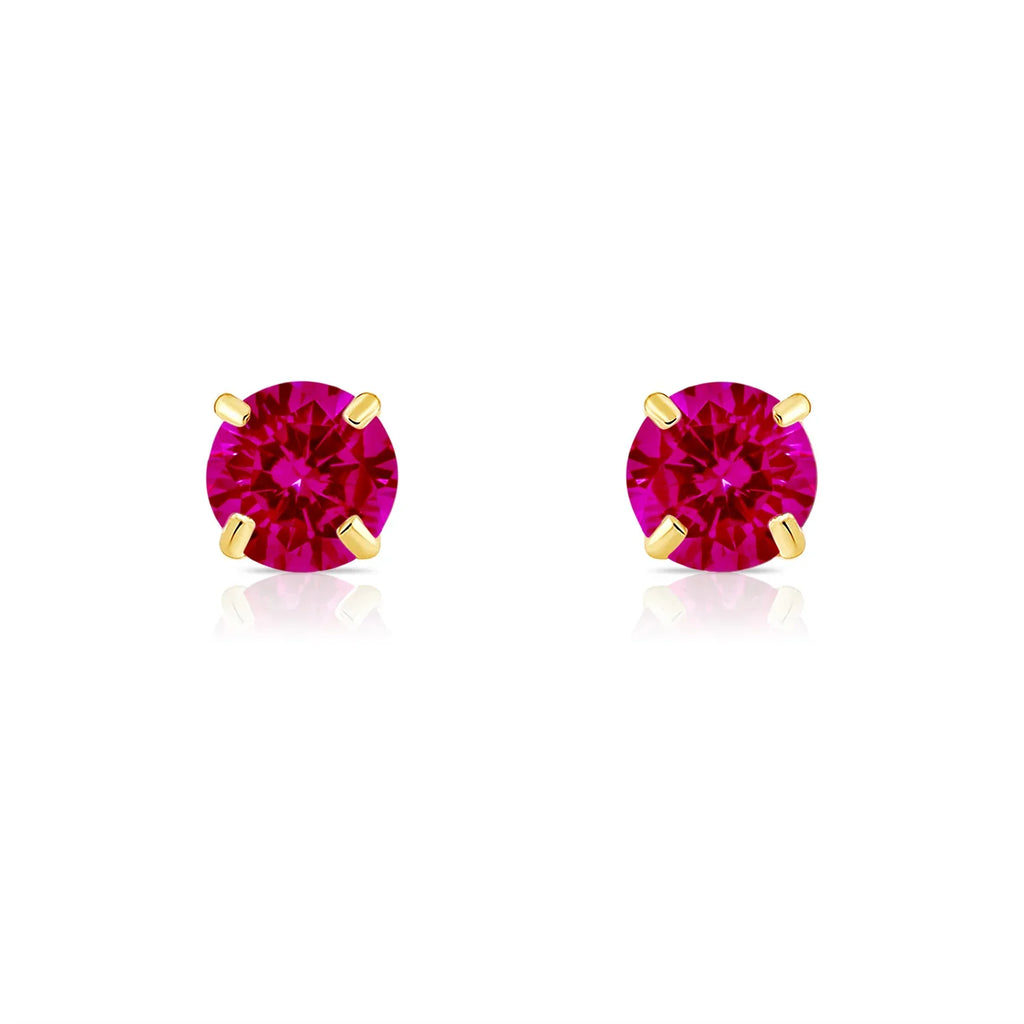 14k Yellow Gold Round Birthstone Stud Earrings - Pushback (All 12 Colors Available)