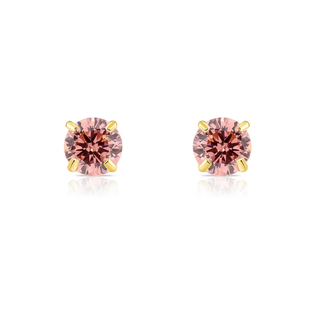 14k Yellow Gold Round Birthstone Stud Earrings - Pushback (All 12 Colors Available)