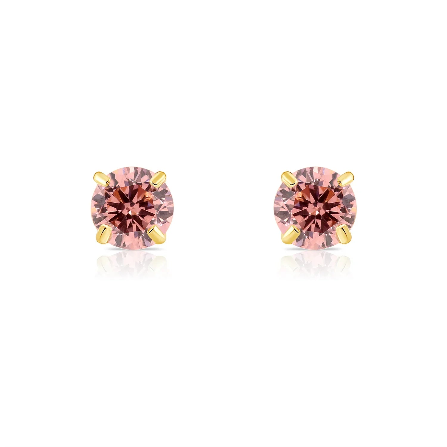14k Yellow Gold Round Birthstone Stud Earrings - Pushback (All 12 Colors Available)