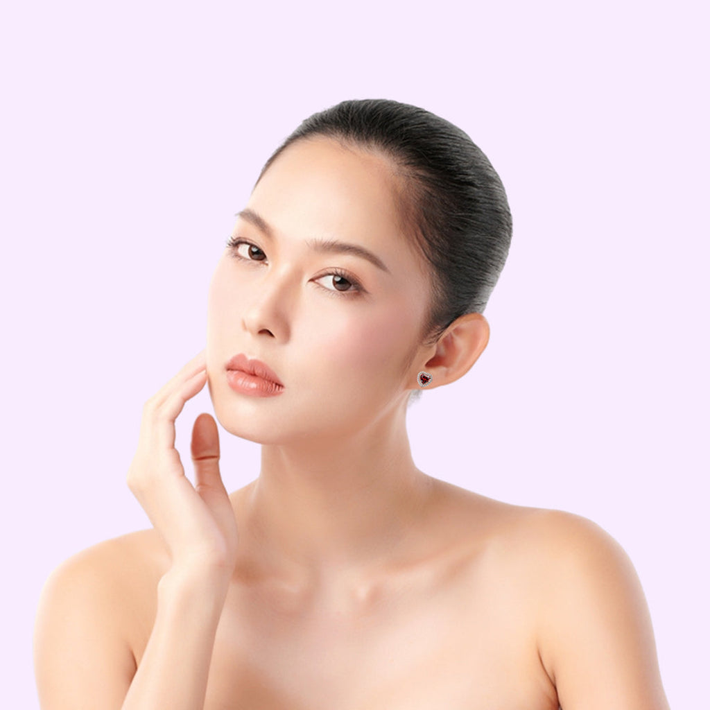 14k Rose Gold Plated 4 Ct Created Halo Heart Garnet Stud Earrings