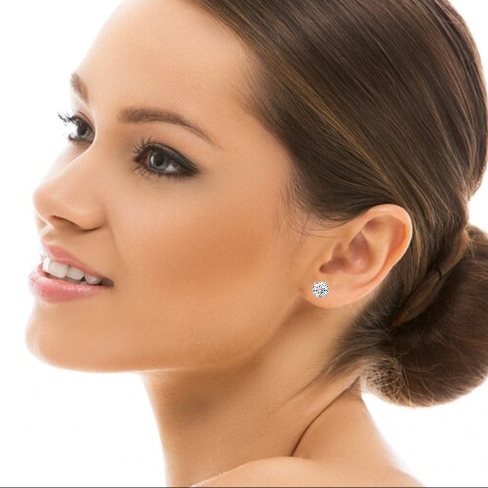 14k White Gold Plated 1 Ct Round Created White Sapphire Stud Earrings