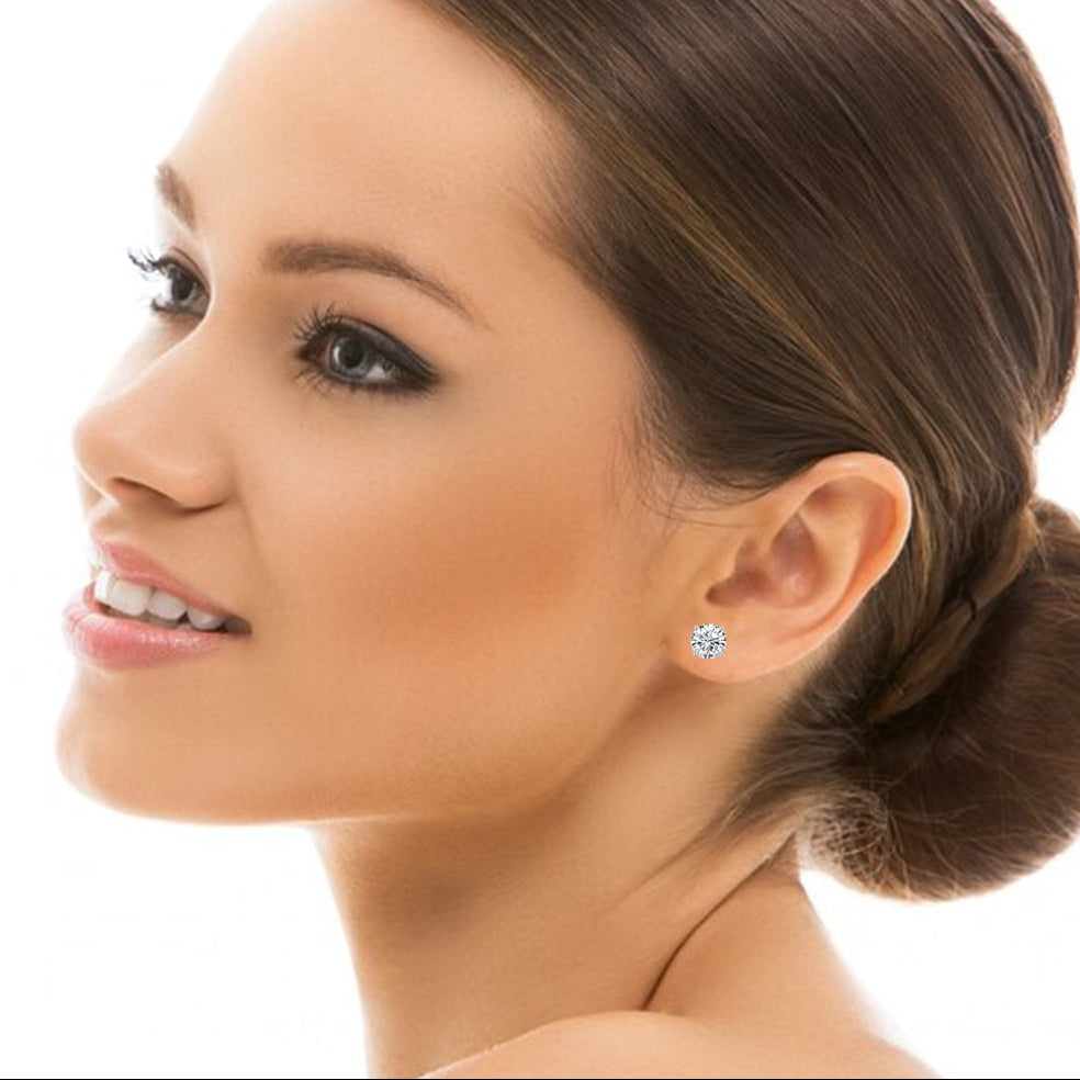 14k White Gold Plated 3 Ct Round Created White Sapphire Stud Earrings