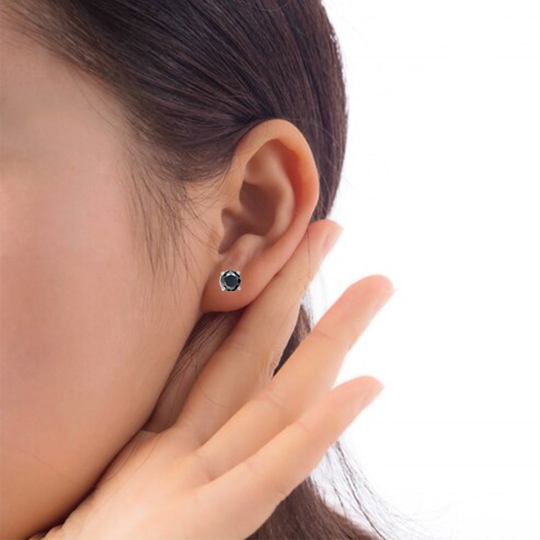 14k White Gold 1ct Black Diamond Round Stud Earrings