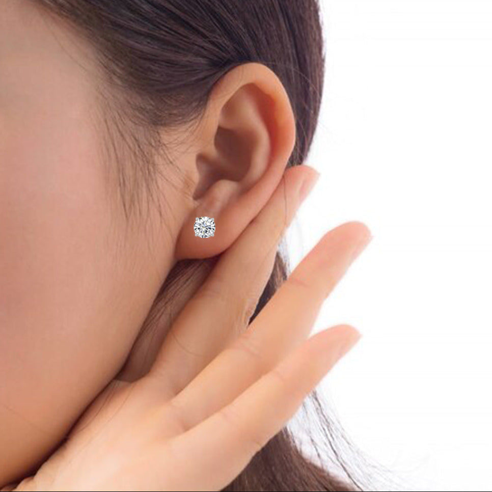 14k White Gold Plated 2 Ct Round Created White Sapphire Stud Earrings