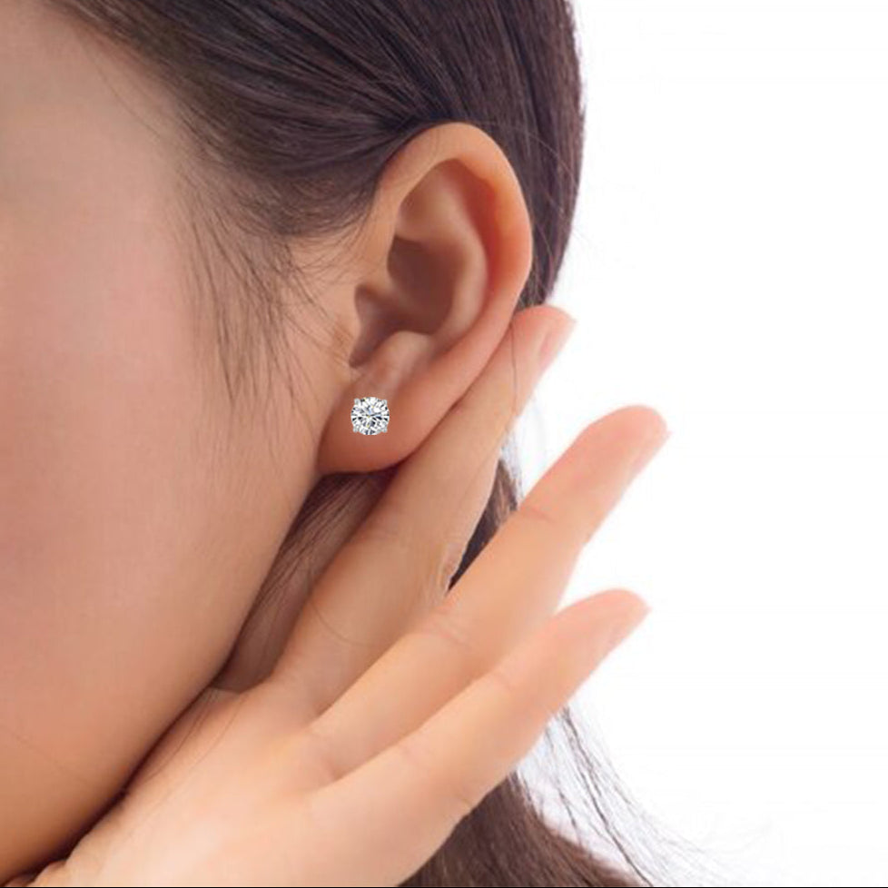 14k White Gold Plated 1/2 Ct Round Created White Sapphire Stud Earrings