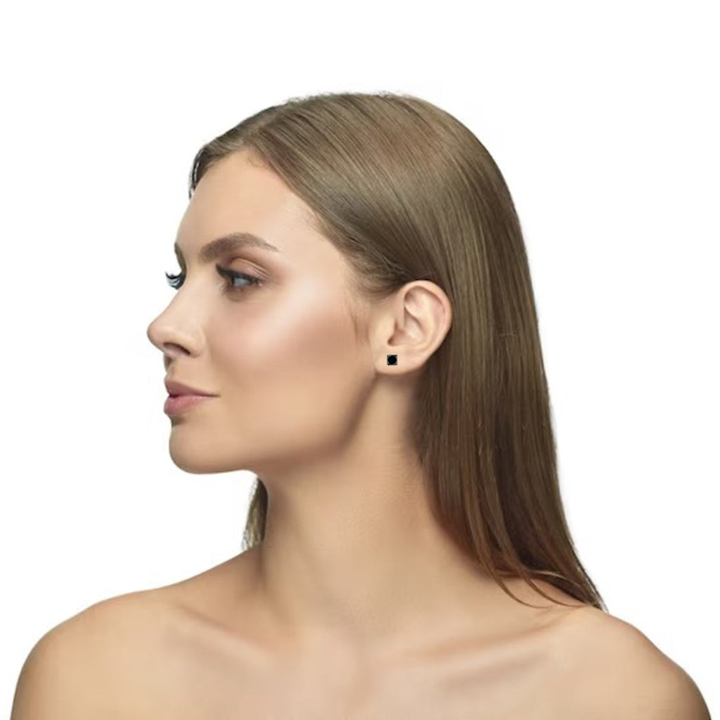 DiamondX 14k Yellow Gold Push Back Princess Created Black Sapphire Stud Earrings 3mm