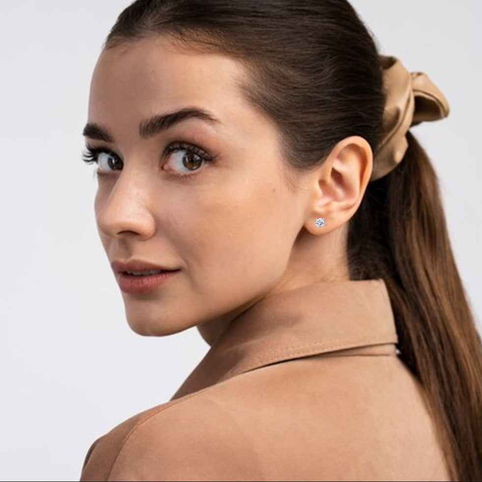 14k White Gold Plated 3 Ct Round Created White Sapphire Stud Earrings