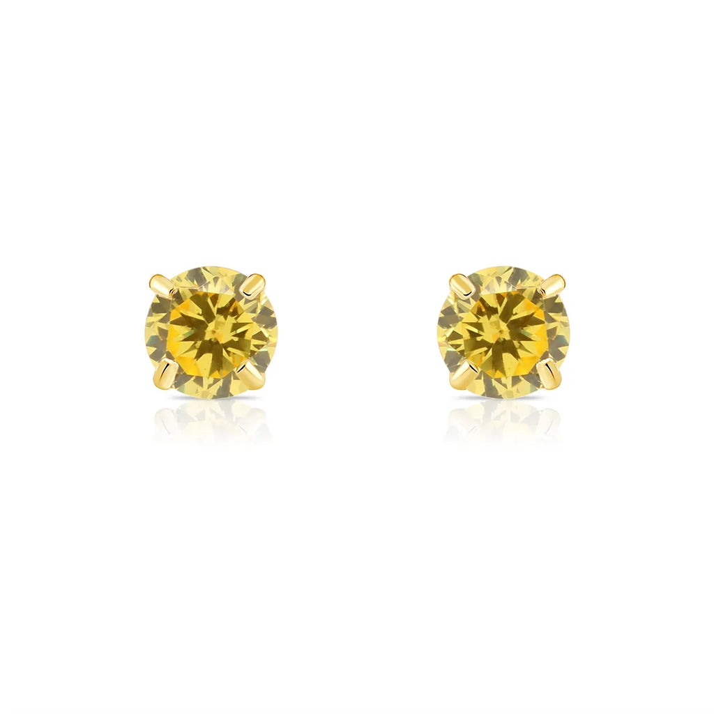 14k Yellow Gold Round Birthstone Stud Earrings - Pushback (All 12 Colors Available)