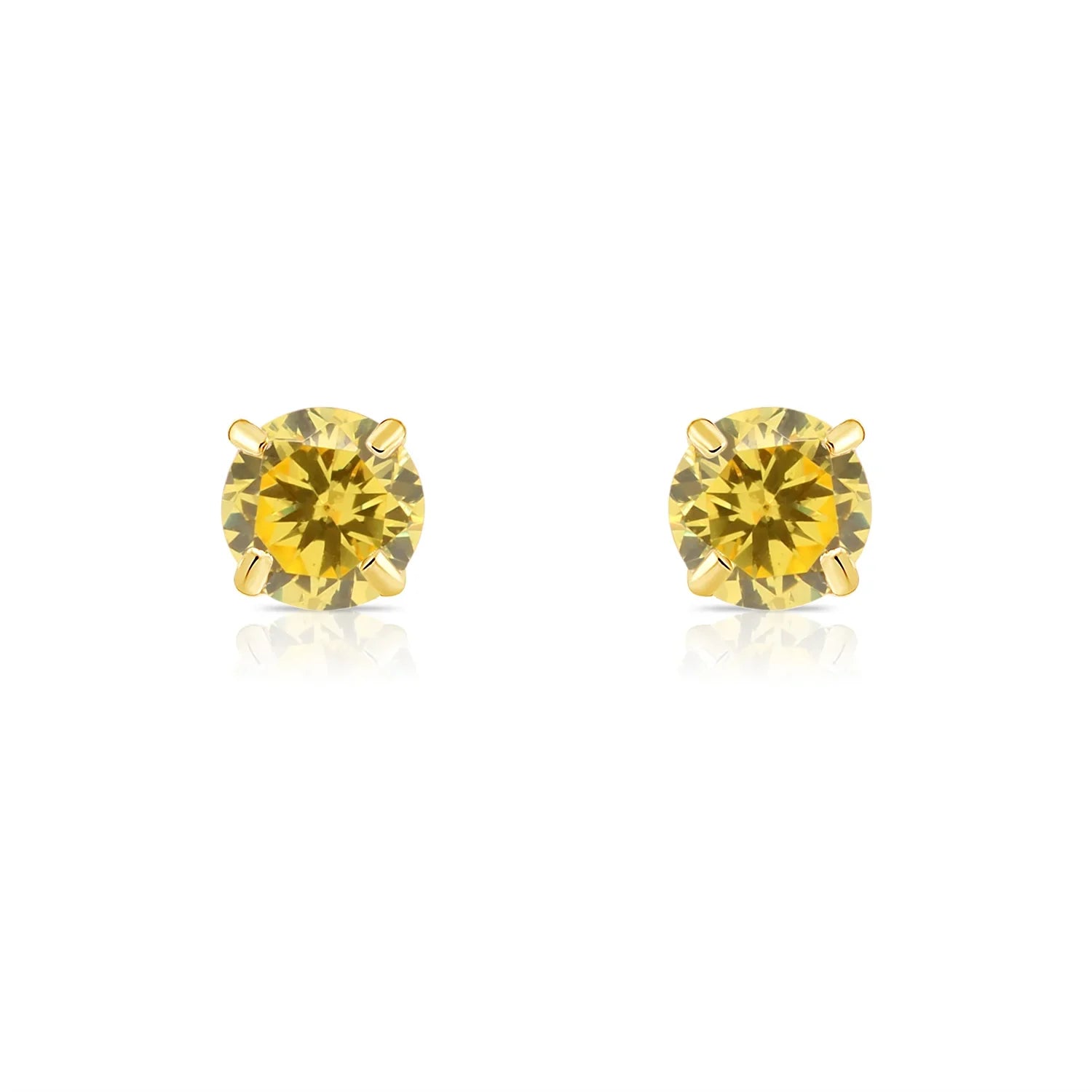14k Yellow Gold Round Birthstone Stud Earrings - Pushback (All 12 Colors Available)