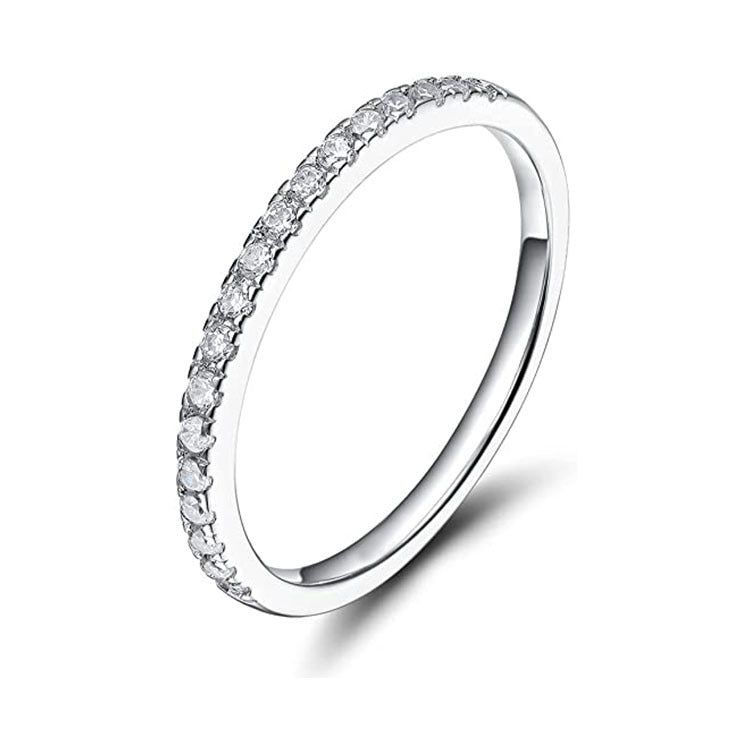 DiamondX 18K White Gold Created White Sapphire Thin Eternity Band Plated Size 7