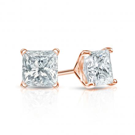 14k Rose Gold 1/2 Carat Created White Diamond Princess Stud Earrings (SI1) 4 Prong Setting by DiamondX