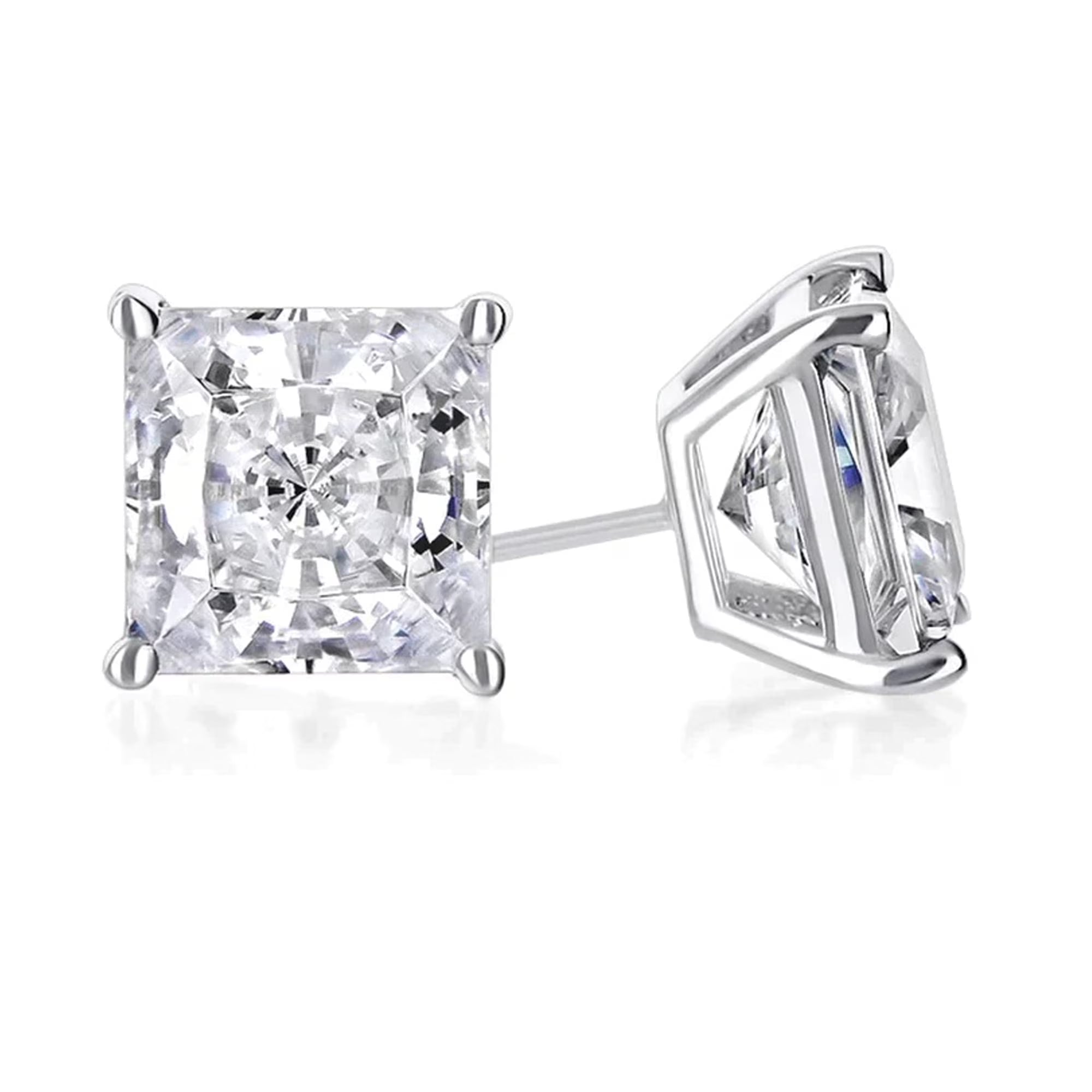 DiamondX  14K White Gold 1 Carat Princess Cut Created Diamond Stud Earrings Jewelry Plated