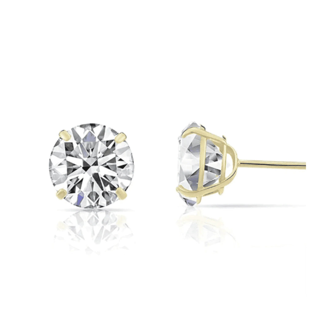 14K Yellow Gold 2 Carat Round Created Diamond Solitaire Stud Earrings Plated by DiamondX