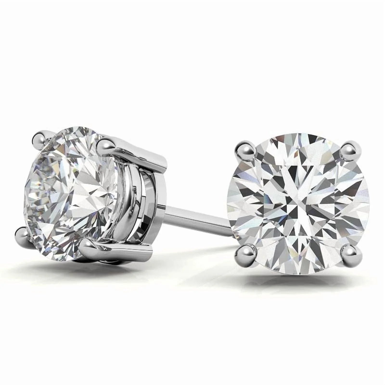 14k White Gold 1/2 Ct Solitaire Created White Diamond Stud Earrings (K-L, I2-I3) Plated by DiamondX