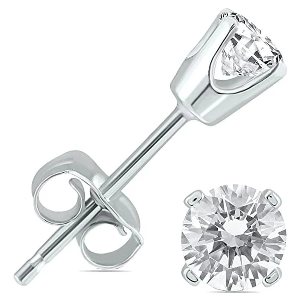 2 Carat Round White Solitaire Diamond Stud Earrings, 14k White Gold Plated by DiamondX