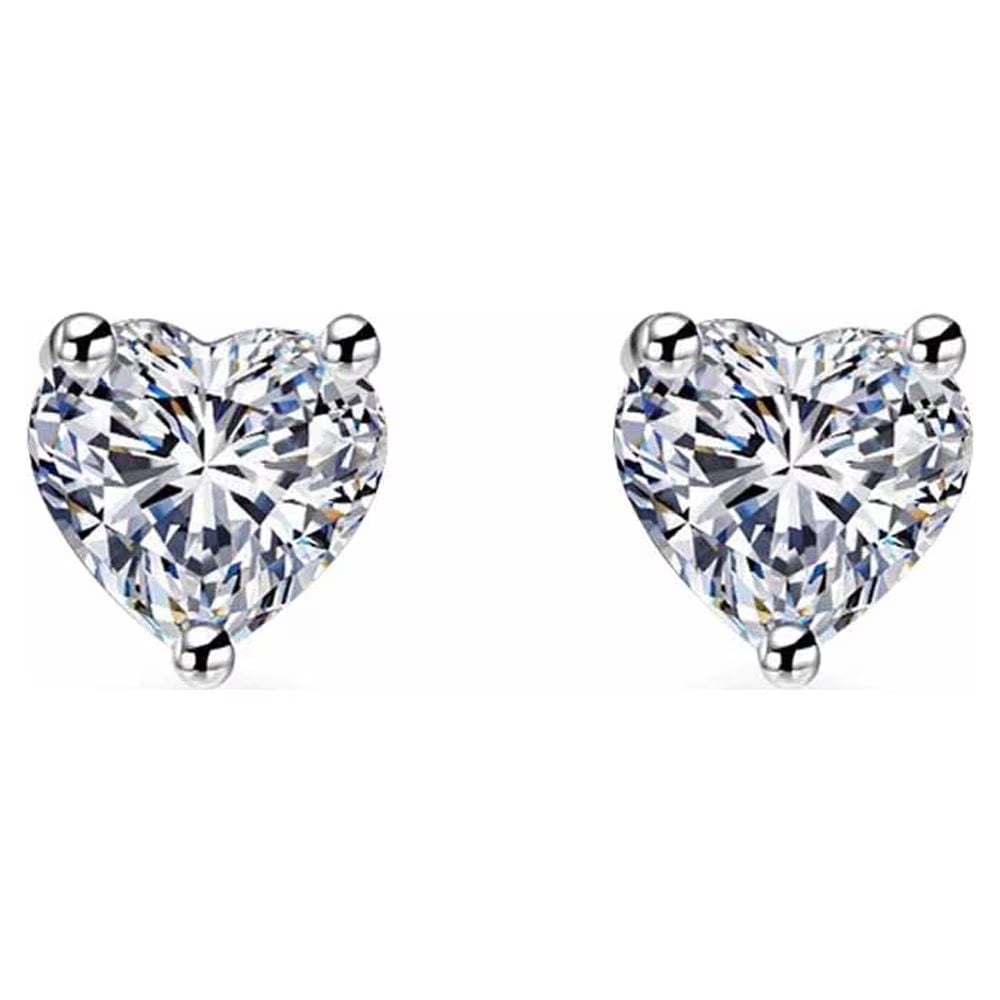 DiamondX 14K White Gold Heart Created Diamond Stud Earrings – 4MM Push-Back for Women and Men plated
