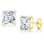 DiamondX 18K Yellow Gold Created White Sapphire 4 Carat Square Stud Earrings