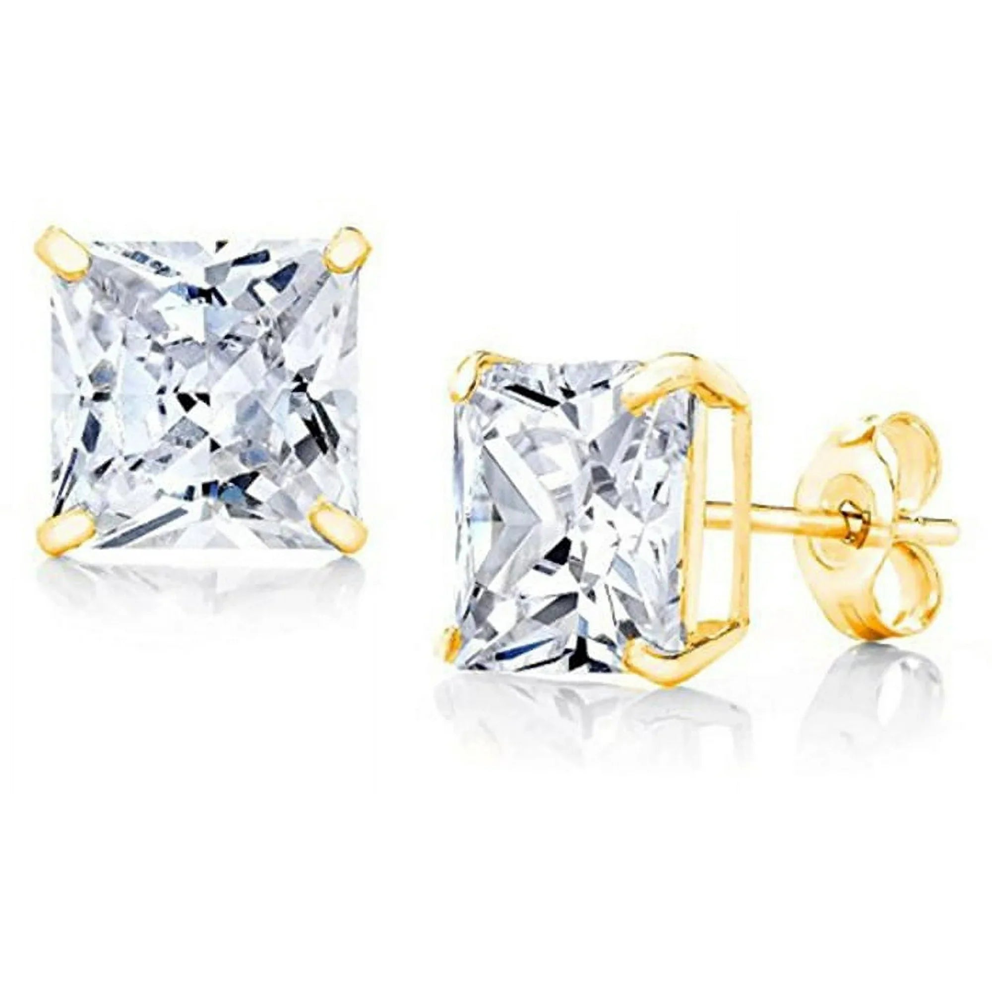 DiamondX 18K Yellow Gold Created White Sapphire 4 Carat Square Stud Earrings