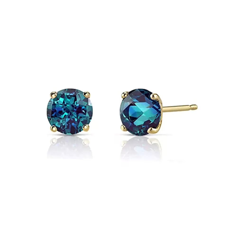 DiamondX 14k Yellow Gold Created Mystic Sapphire Round Stud Earrings 6mm plated
