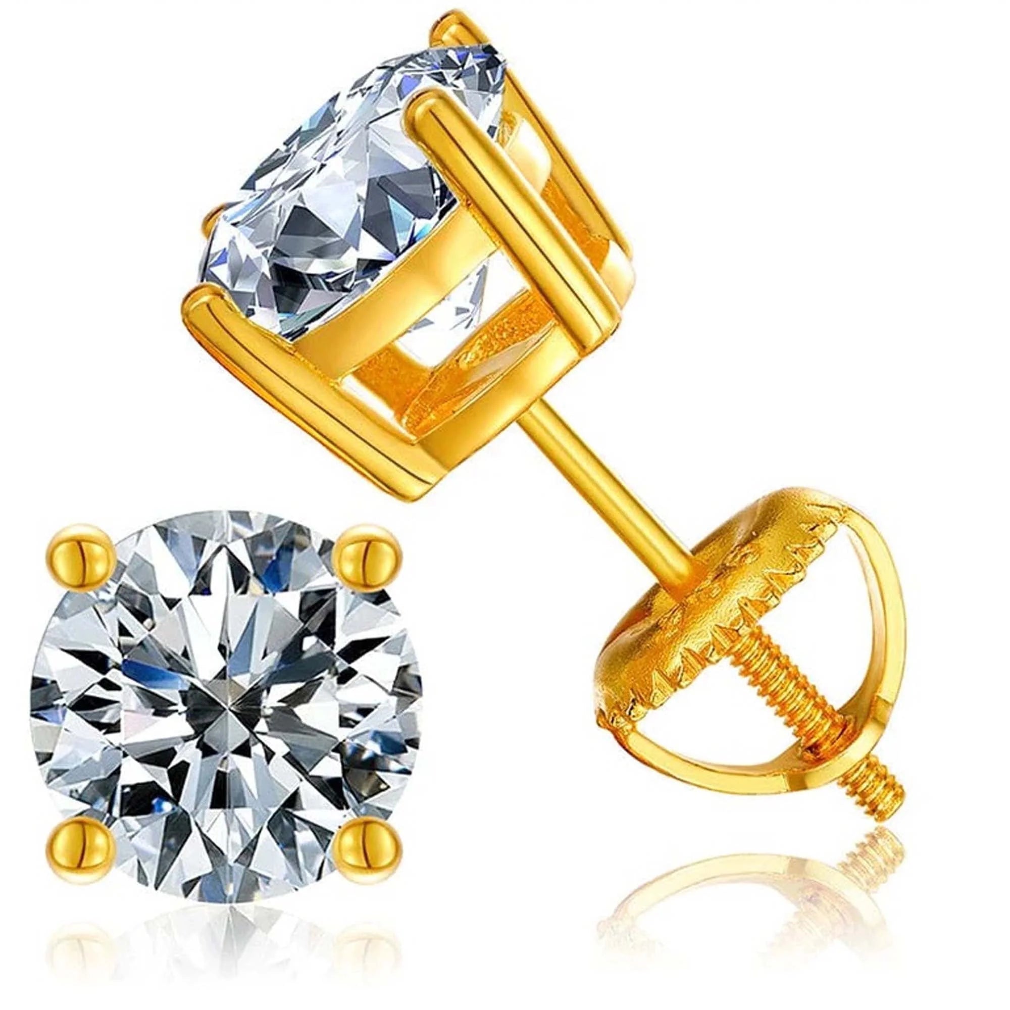 18K Yellow Gold 3 Carat Round Moissanite Screwback Stud Earrings Plated by DiamondX