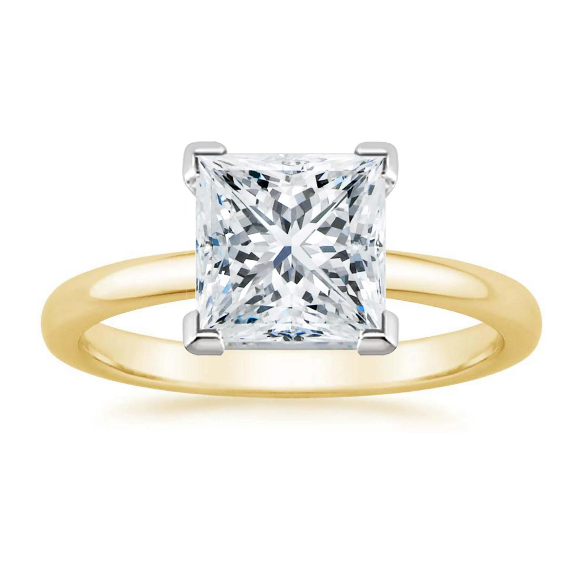 DiamondX 18K Yellow Gold 3Ct Created White Sapphire Princess Engagement Wedding Ring Plated Sizes 5-10
