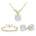 DiamondX 18K Yellow Gold Created White Sapphire Round Necklace, Earrings & Tennis Bracelet Set Women plated