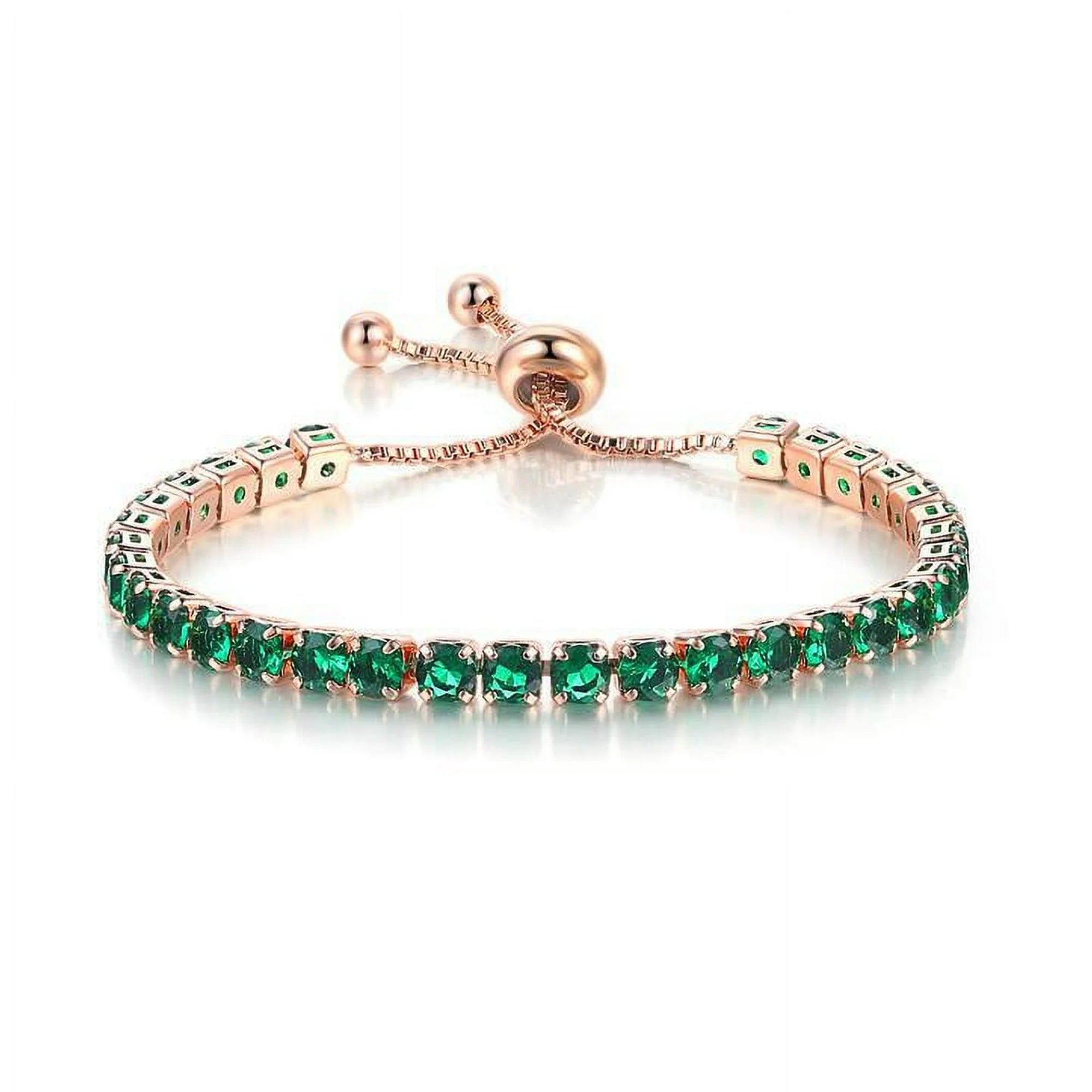 DiamondX  18k Rose Gold 6 Ct Created Emerald Round Adjustable Tennis Bracelet Plated Women