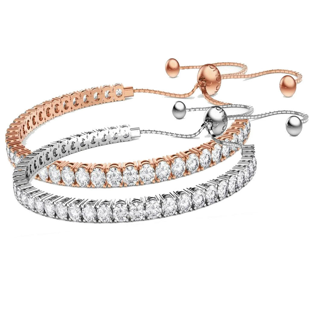DiamondX 24K Rose and White Gold 6ct Created White Sapphire Round Adjustable Tennis Bracelet Unisex Plated