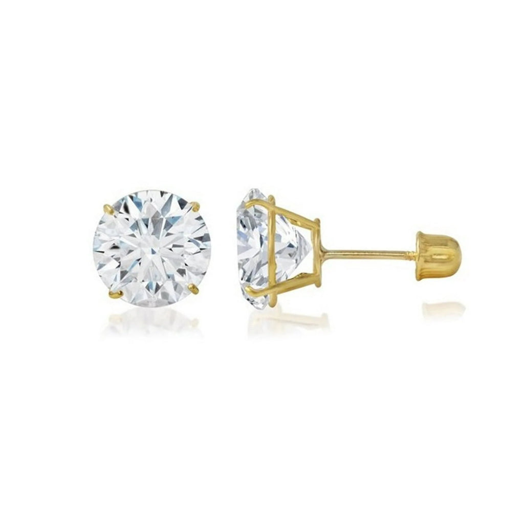 Genuine 14k Yellow Gold Round White Sapphire Stud Earrings, 5MM, Screw Back Plated by DiamondX