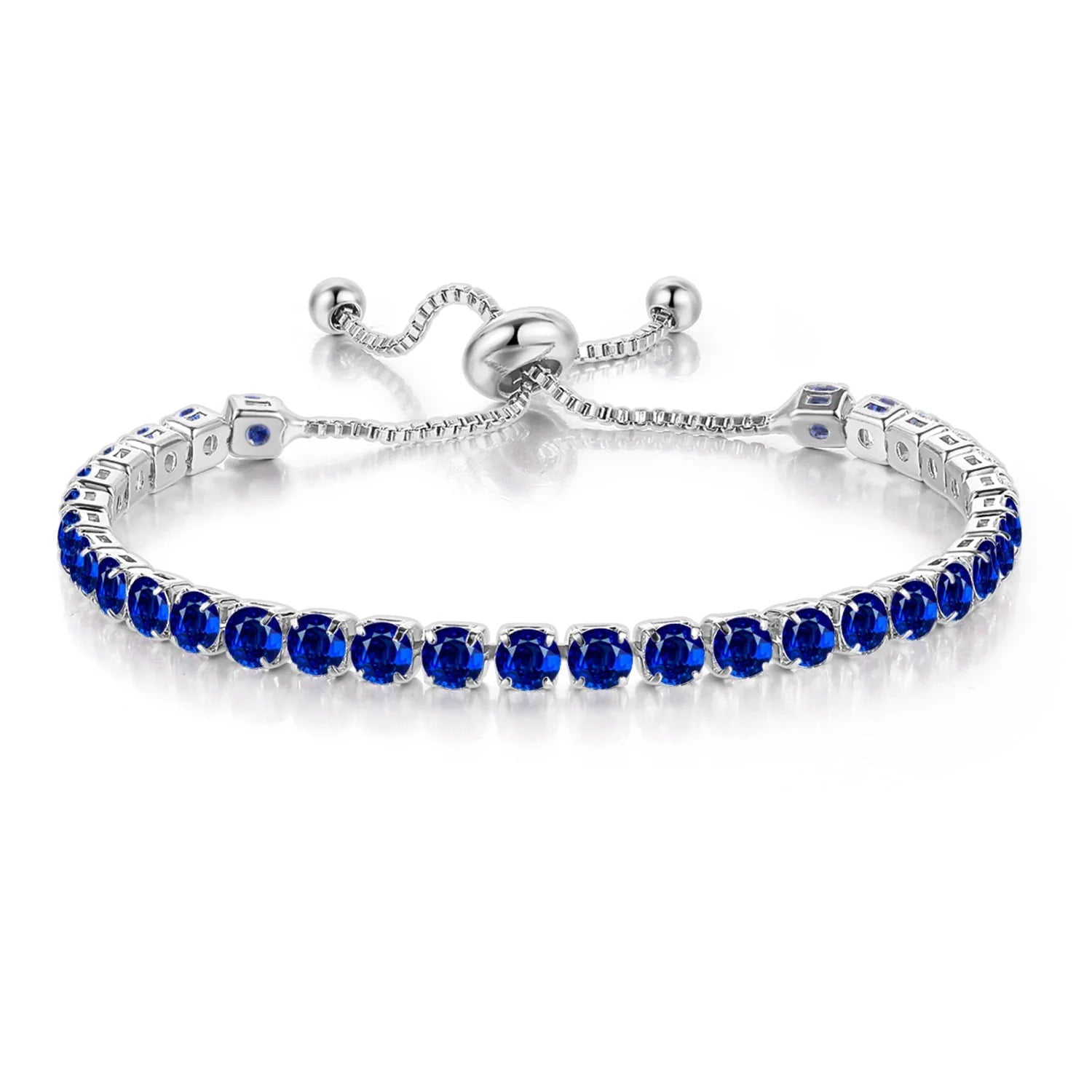 DiamondX Women's 10k White Gold 6Ct Created Blue Sapphire Round Adjustable Tennis Bracelet Plated