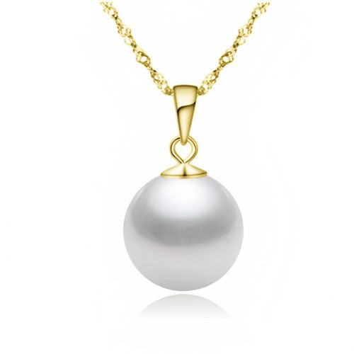 18K Yellow Gold White Pearl 3 Ct Stud Necklace Plated