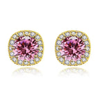 DiamondX 18k Yellow Gold 1 Carat Created Halo Round Sapphire Birthstone Stud Earrings All Colors Plated