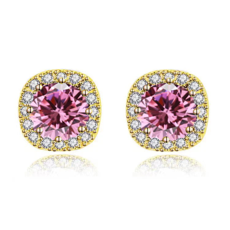 DiamondX 18k Yellow Gold 1 Carat Created Halo Round Sapphire Birthstone Stud Earrings All Colors Plated