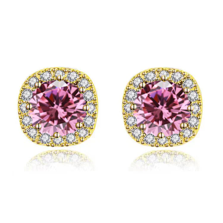 DiamondX 18k Yellow Gold 1 Carat Created Halo Round Sapphire Birthstone Stud Earrings All Colors Plated
