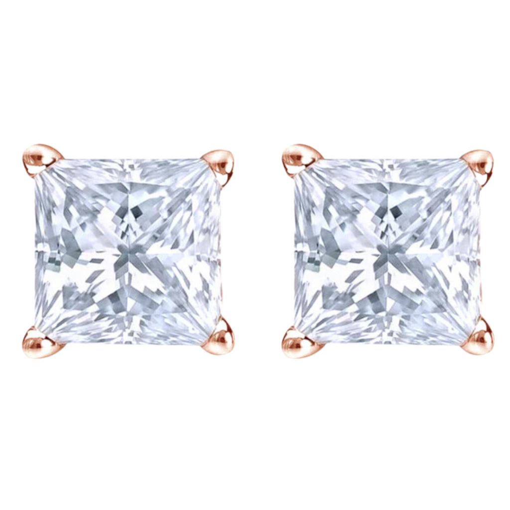 14k Yellow And Rose Gold 1/2 Carat Solitaire Created Diamond 2 Pair Princess Stud Earrings
