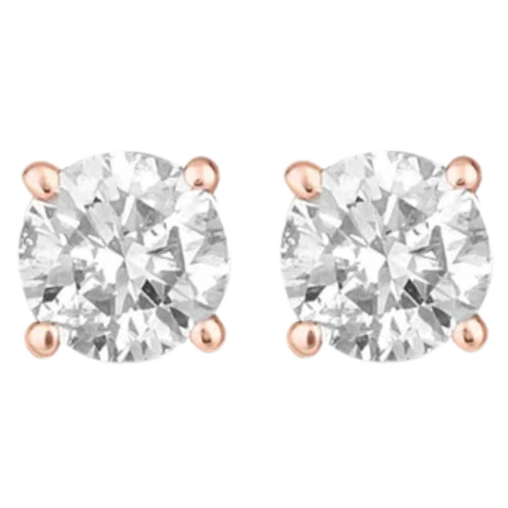 14k Rose Gold 1/2 Carat Solitaire Created Diamond 2 Pair Round and Princess Stud Earrings