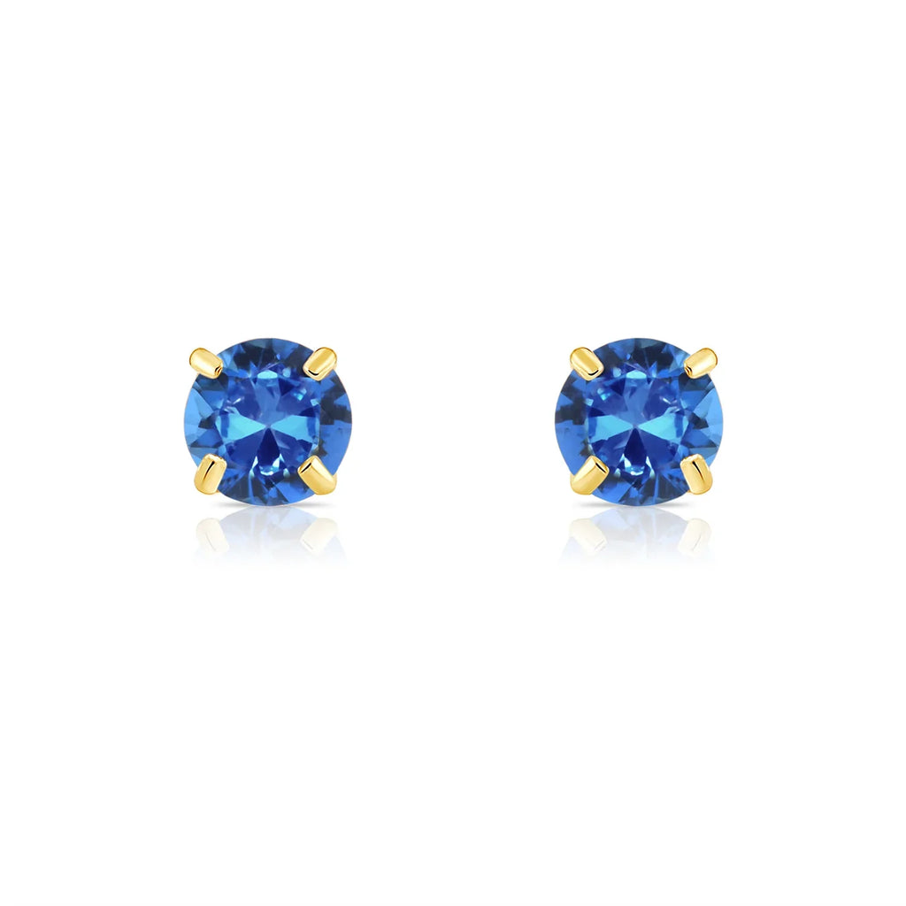14k Yellow Gold Round Birthstone Stud Earrings - Pushback (All 12 Colors Available)