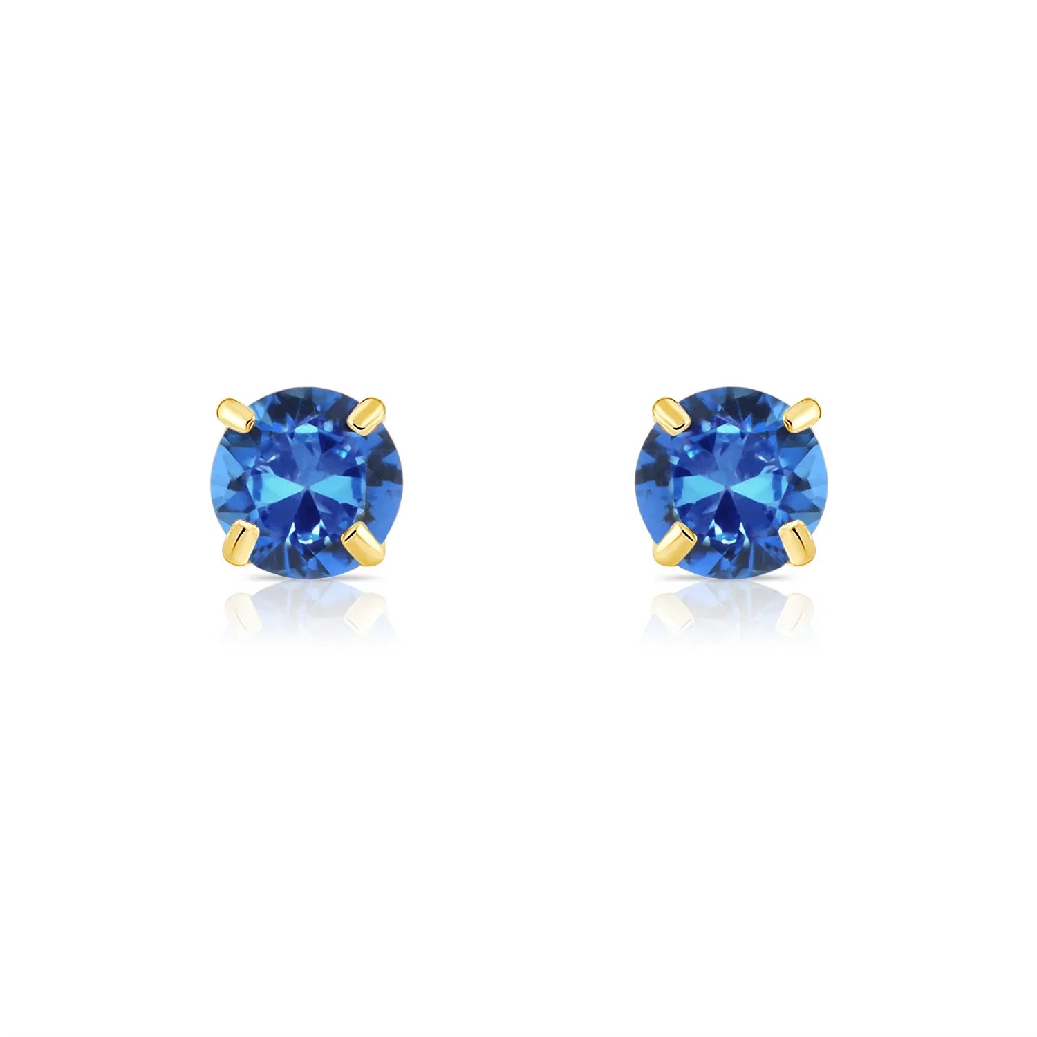 14k Yellow Gold Round Birthstone Stud Earrings - Pushback (All 12 Colors Available)