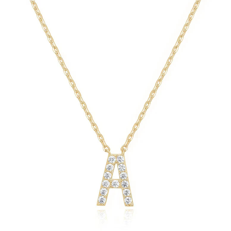 DiamondX 18K Yellow Gold A-Z Alphabet Created White Sapphire Necklace Initial Plated