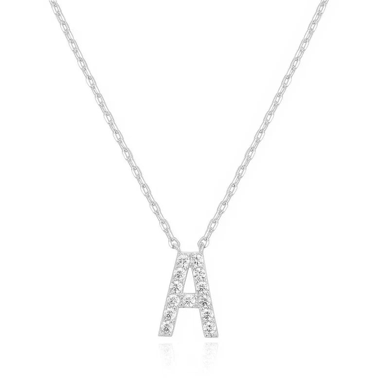 DiamondX 18K White Gold A-Z Alphabet Created White Sapphire Necklace Initial Plated