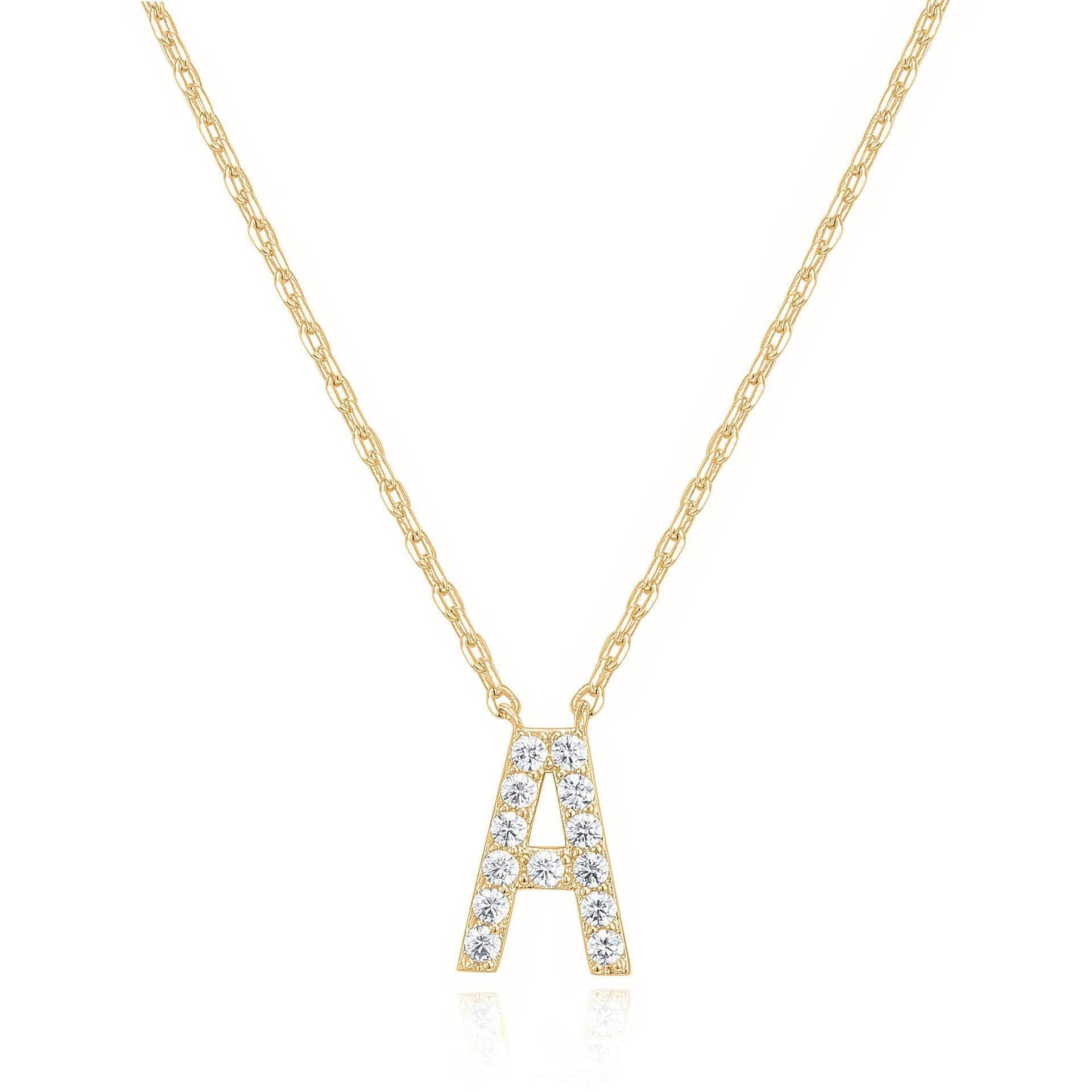 14k Yellow Gold Created Diamond Initial A Letter Pendant Necklace Plated