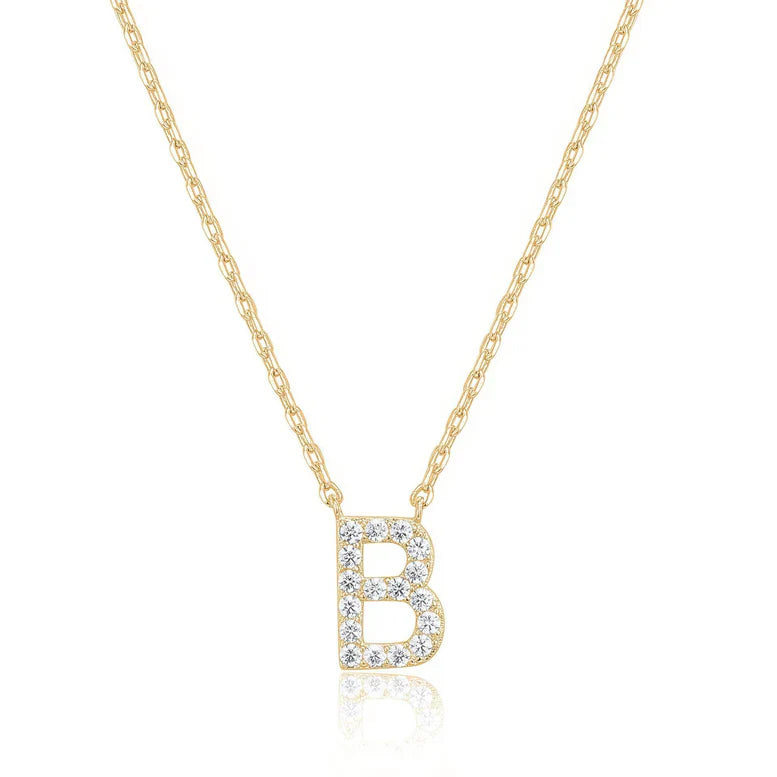 DiamondX 18K Yellow Gold A-Z Alphabet Created White Sapphire Necklace Initial Plated