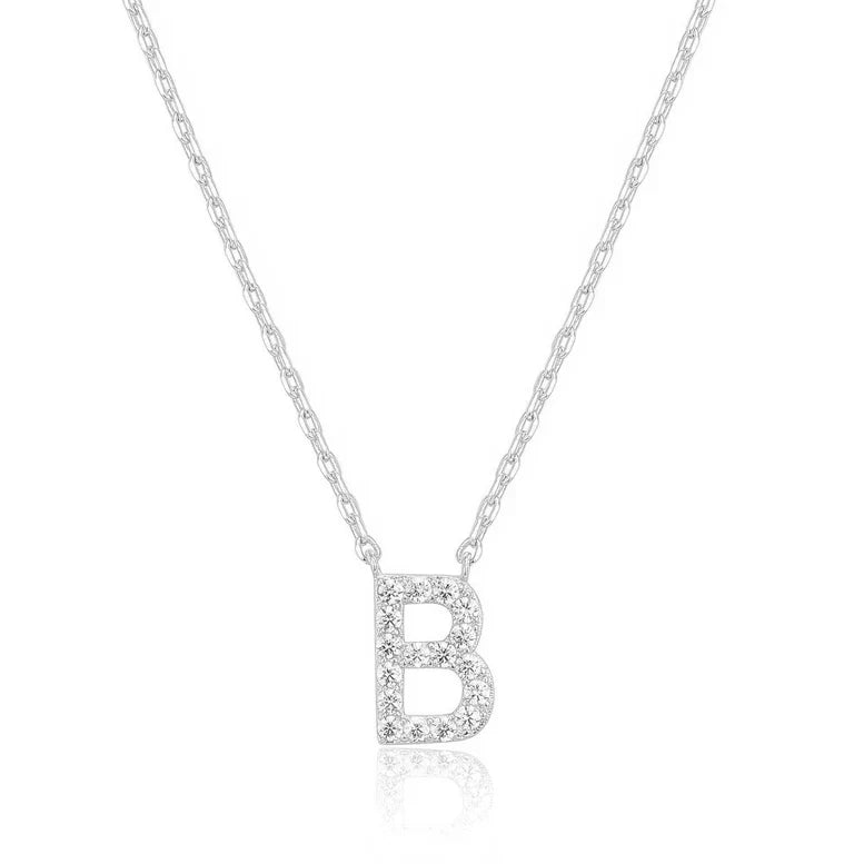 DiamondX 18K White Gold A-Z Alphabet Created White Sapphire Necklace Initial Plated