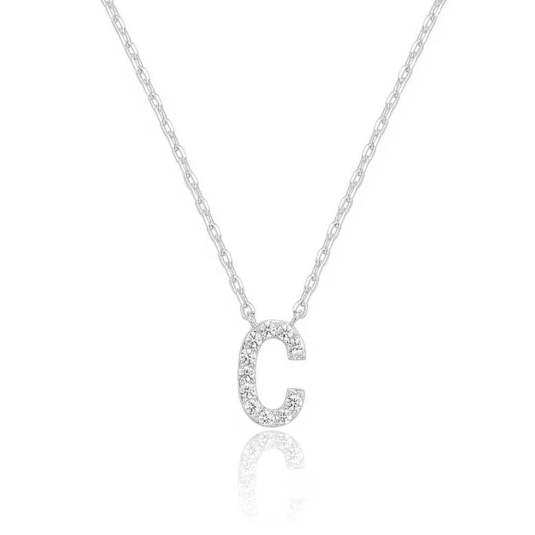 DiamondX 18K White Gold A-Z Alphabet Created White Sapphire Necklace Initial Plated