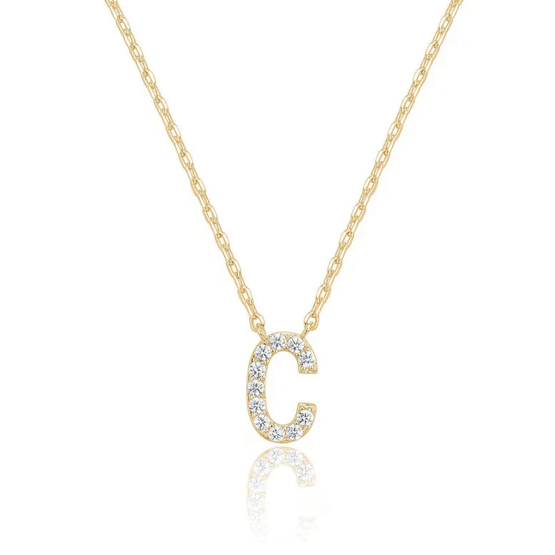 DiamondX 18K Yellow Gold A-Z Alphabet Created White Sapphire Necklace Initial Plated